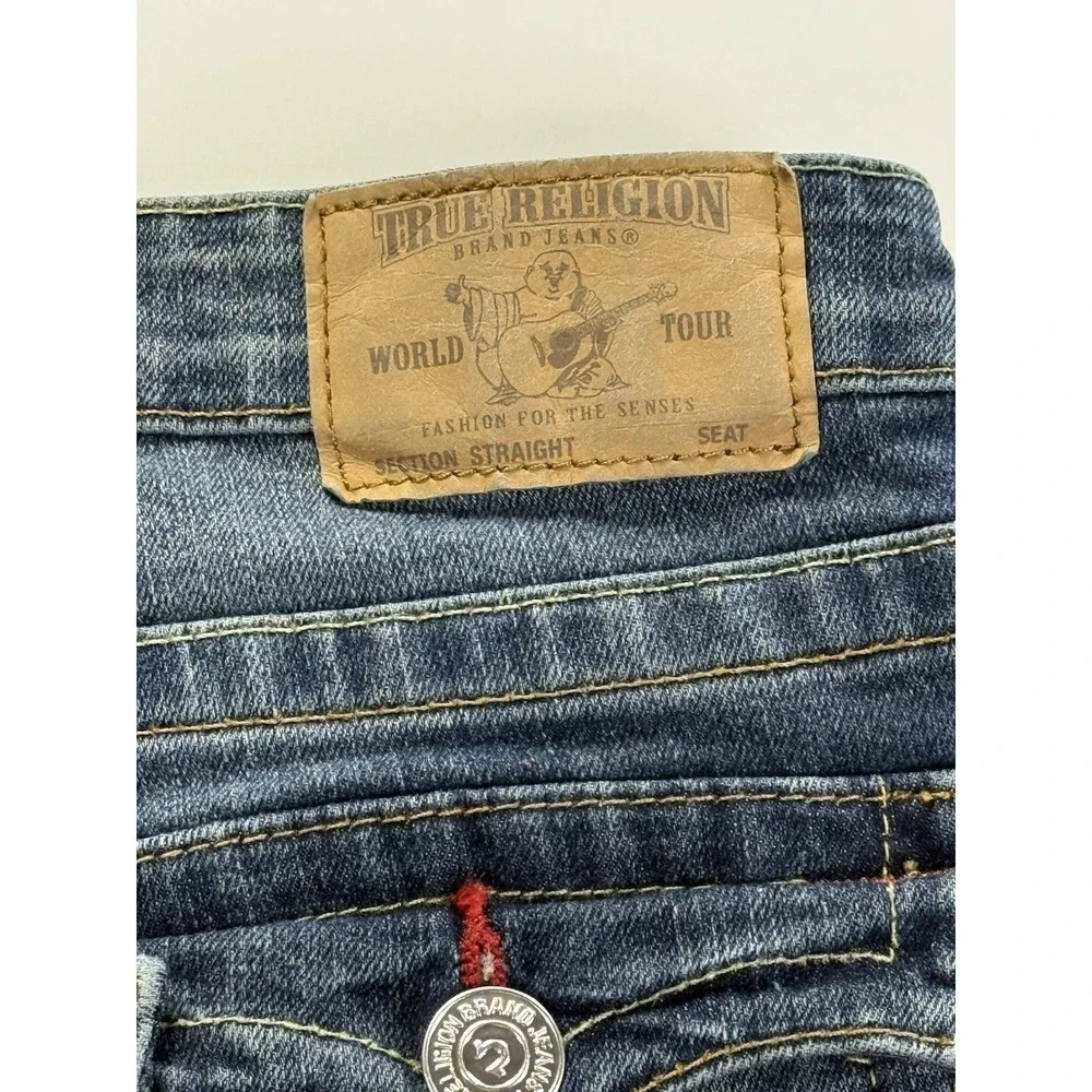 True Religion Tour Jeans Section Straight Seat Size 16 mid‎ wash denim stitch